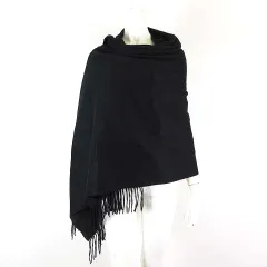 ランバン LANVIN COLLECTION ストール マフラー 大判 カシミア ウール 黒 ブラック 美品のサムネイル