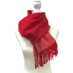 Z1556 フルラ FURLA ストール マフラー ロゴ刺繍入り 赤系パターン フリンジ付き