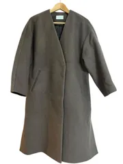 Z1570【美品】green label relaxing グリーンレーベルリラクシング　ノーカラーコート　ロング　チャコールグレー　レディース　サイズ36