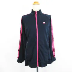 アディダス adidas ジャージ トラックジャケット 長袖 ジップアップ ライン ロゴ L ネイビー×ピンク スポーツウェア ※EKM