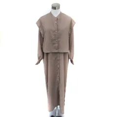 ムルーア MURUA ワンピース 2点セット ベスト付き マキシ丈 ロング丈 長袖 バンドカラー F グレージュ /SM14