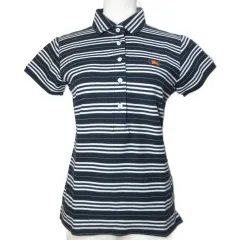 バーバリーゴルフ BURBERRY GOLF ポロシャツ 半袖 ゴルフウェア ボーダー ポニー刺繡 鹿の子 M ネイビー ホワイト /X