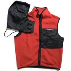 90's 00's ラルフローレン ポロジーンズ ナイロン切替 フリースベスト 赤黒 (M) フード付き 90年代 00年代 オールド POLO アメリカ古着 USED  ビンテージ ヴィンテージ