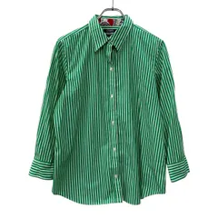 CHAPS 長袖 ストライプシャツ L レディース グリーン ホワイト チャップス ボタン コットン100% ストライプ柄 カジュアル 春物 a710-6594のサムネイル