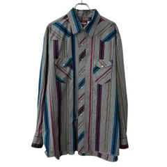 Wrangler 長袖 ウエスタンシャツ 2XL グレー マルチカラー ラングラー ストライプ スナップボダン 胸ポケット トップス 春物 a710-6601のサムネイル
