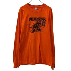 GILDAN 長袖 プリントTシャツ L オレンジ ブラック ギルダン ロンT パンプキン コットン100% バックプリント 長袖Tシャツ 春物 a710-6632