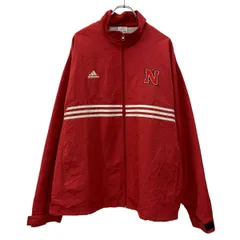 adidas 長袖 ジャケット XL レッド ホワイト アディダス ジップアップ 刺繍ロゴ アームデザイン ワンポイント スポーティー 春物 a710-6635