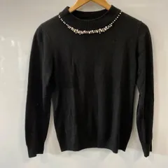 a713⚫︎earth music&ecology⚫︎アースミュージック＆エコロジー⚫︎パール⚫︎ビーズ⚫︎ニットセーター⚫︎sizeM⚫︎黒