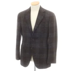 【中古】ビームスエフ BEAMS F ウールシルクリネン チェック 3B テーラードジャケット ブラウンxネイビー【サイズ44】【メンズ】