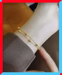 新品 レディース 2連 ブレスレット チェーン 重ね付け 細め 合金 小粒ボール モチーフ 誕生日 プレゼント 人気 おしゃれ 腕飾り【送料無料】