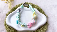 【1点物】パラコード✶スマホストラップ✶ショート手首用✶ハンドストラップ✶ストラップホルダー・ビーズ付✶パステルレインボー☓ミントブルー