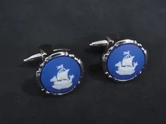 ■美品■ WEDGWOOD ウェッジウッド ジャスパー  カフスボタン カフリンクス アクセサリー 紳士 メンズ シルバー系×ブルー系 DK7488のサムネイル