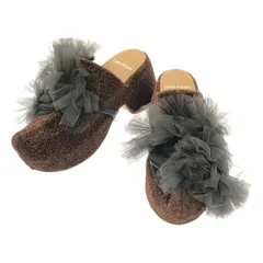 Chika Kisada / チカキサダ | 2025SS | SABO SANDAL / 着脱可チュール フリル 装飾 プラットフォーム サボ サンダル | 38 | BROWN | レディース