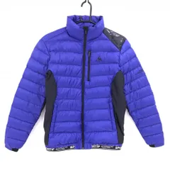 【超美品】ルコックゴルフ ダウンジャケット ブルー×黒 裾ゴム英字 ダウン95％  メンズ M ゴルフウェア le coq sportif