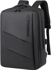 LENLOC（レンロック） ビジネスバッグ メンズ リュック ビジネスリュック 大容量35L 防水 USB充電ポート 16インチPC対応 軽量 通気 キャリーオン 出張 通勤 旅行 バックパック (ブラック,  大型)