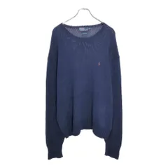 90年代 Polo by Ralph Lauren ポロ ラルフローレン コットンニット セーター 大きいサイズ ネイビー(メンズ XXL)中古 古着 V7109