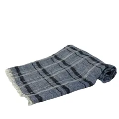 ETRO(エトロ) ストール(ショール) - ライトブルー×黒×白 チェック柄 コットン、リネン