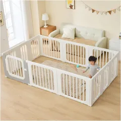 GU MODE ベビーサークル 置くだけ ベビーゲート 実用新案登録（固定パーツは別売り）5way仕様フェンス ペット用可能 ドアロック付き 安全設計 滑り止め 簡単設置 出産祝い (内寸180cmｘ200cmｘ68cm)【扉グレー】 未使用品/送料無料