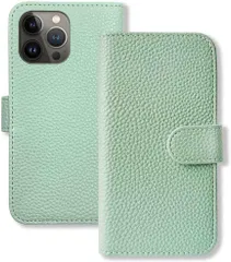 【訳アリ】iPhone13 Pro Max アイフォン13プロマックス 対応 手帳型 スマホ ケース シボ型押し PUレザー (カバー色アイスグリーン) ミント系 パステル くすみ ニュアンスカラー シンプル おしゃれ かわいい カード収納 携帯カバー