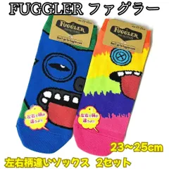 k364【新品・未使用品】FUGGLER ファグラー ソックス 2足セット 23～25cm 左右柄違い モンスター キモかわ ハロウィン ブルー イエロー マスコット プレゼント 可愛い キャラクター 大人気 Fuggler お土産 ウイックス Wix