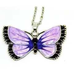 蝶 紫 ラインストーン ペンダント ネックレス マーブル カラー キラキラ バタフライ