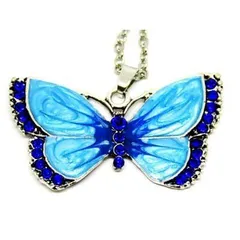 蝶 ペンダント ネックレス 青 ラインストーン マーブル バタフライ