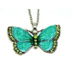 蝶 ペンダント ネックレス 緑 グリーン ラインストーン マーブル バタフライ