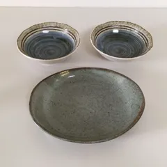 〇深皿 小 2客 美濃焼風 食器 焼き物 陶器、平皿(横長)1客、３点セット