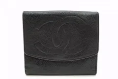 シャネル コンパクト 二つ折り Wホック 財布 ココマーク カード 小銭入れ 札入れ キャビアスキン レザー 黒 ブラック CHANEL 3935k