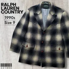 RALPH LAUREN COUNTRY ラルフローレン カントリー■美品 1990s vintage 白×黒 オンブレチェック ウエスタン ウールジャケット 9 シャドー カーコート ハーフ RRLダブルアールエル グラデーション 古着 50-60sモチーフ