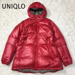 【UNIQLO／ユニクロ】 ダウンジャケット フード付き レッド L アウトドア