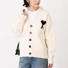 AMI ALEXANDRE MATTIUSSI AMI DE COEUR アミパリス カーディガン Ami De Coeur メリノウールフェルトニット カーディガン UKC367 018 レディース ユニセックス オフホワイト ブラック ウール