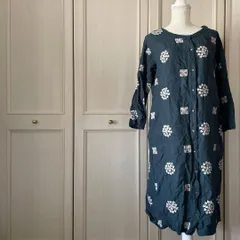 G ツチエ TUTIE 花柄 ワンピース シャツ ロング 刺繍 リネン 麻 青　ブルー　ホワイト オフホワイト アイボリー 白 シロ