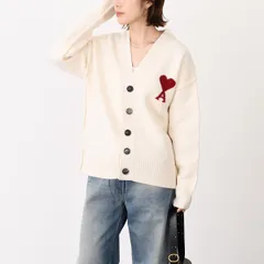 AMI ALEXANDRE MATTIUSSI AMI DE COEUR アミパリス カーディガン Ami De Coeur メリノウールフェルトニット カーディガン UKC367 018 レディース ユニセックス オフホワイト レッド ウール