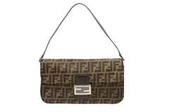 FENDI フェンディ ズッカ柄 マンマバケット 30cm ハンドバッグ ワンショルダーバッグ コットンキャンバス レザー ブラウン 美品 中古 4b008668