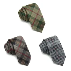 【新品】 [Dizegn] ウール 細 ネクタイ セット メンズ ビジネス ナロータイ 無地 チェック柄 6cm スウェード 調 コットン 綿 洗濯 可能 1