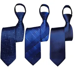 【新品】 [NASEBEMU] ネクタイ ワンタッチ メンズ 3秒装着 3本セット 結ばない 簡単 ジッパー式 入学式 成人式 卒業式 就職 結婚式 冠婚葬祭 父の日 礼服 礼装 法事 おしゃれ カジュアル 黒ネクタイ 黒 青 ネイビー ストライプ 洗える 1