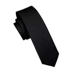 【新品】 [HISDERN] ナロータイ 黒 メンズ ネクタイ 無地 細め 結婚式 幅5.5cm シルク 洗える 葬式 冠婚葬祭 弔事用 ブランドG-01 1