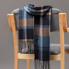 【ブルー】チェックマフラー チェック柄 大判 冬 防寒 ストール モノトーン レディース おしゃれ 通勤 通学 カジュアル