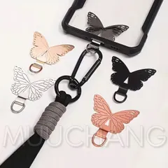 メタル製ストラップホルダー◇蝶々◇カラバリ5色◇ツヤシルバー◇ブラック◇ピンクゴールド◇ゴールド◇シルバー◇スマホケースに簡単取付◇バタフライ