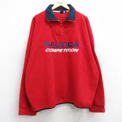 XL/古着 ノーティカ 長袖 ブランド ハーフジップ フリース ジャケット メンズ 90s ビッグロゴ コンペティション 刺繍 大きいサイズ 赤 レッ