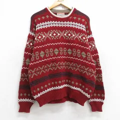 M/古着 長袖 セーター メンズ 90s 総柄 コットン クルーネック エンジ系他 25oct28 中古 ニット トップス