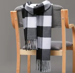 【ブラックホワイト】チェックマフラー チェック柄 大判 冬 防寒 ストール モノトーン レディース おしゃれ 通勤 通学 カジュアル