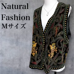 Natural Fashion ベスト ジレ Mサイズ 猫 ネコ 唐草 アジアン エスニック 古着女子 昭和レトロ 平成 レディース