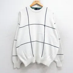XL/古着 ノーティカ 長袖 ブランド セーター メンズ 90s ワンポイントロゴ 大きいサイズ コットン クルーネック 白他 ホワイト チェック 25