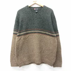L/古着 長袖 セーター メンズ Vネック 濃緑他 グリーン 25oct28 中古 ニット トップス