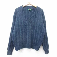 L/古着 長袖 セーター メンズ シェットランドウール Vネック 紺他 ネイビー 25oct28 中古 ニット トップス
