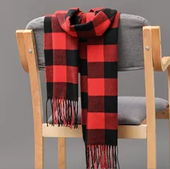 【レッドブラック】チェックマフラー チェック柄 大判 冬 防寒 ストール モノトーン レディース おしゃれ 通勤 通学 カジュアル