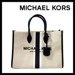 Y【MICHAEL KORS】ミレラ ミディアム イーストウエスト トートバッグ キャンバス オフホワイト/白 ブラック/黒 ストライプ ハンドバッグ マイケルコース MIRELLA MD EW (62009NY2)