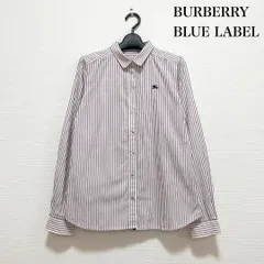 BURBERRY BLUE LABEL バーバリーブルーレーベル ストライプシャツ 長袖 ロゴ刺繍 ホワイト パープル レディース サイズ38  綿100% コットン